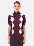 Maglia dolcevita in viscosa bordeaux con motivo a rombi