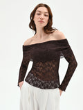 Blusa in pizzo cioccolato con spalle scoperte