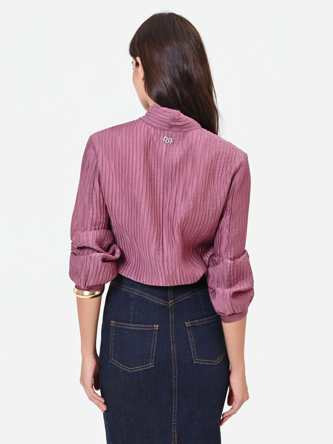 Camicia rosa antico plissé con fiocco