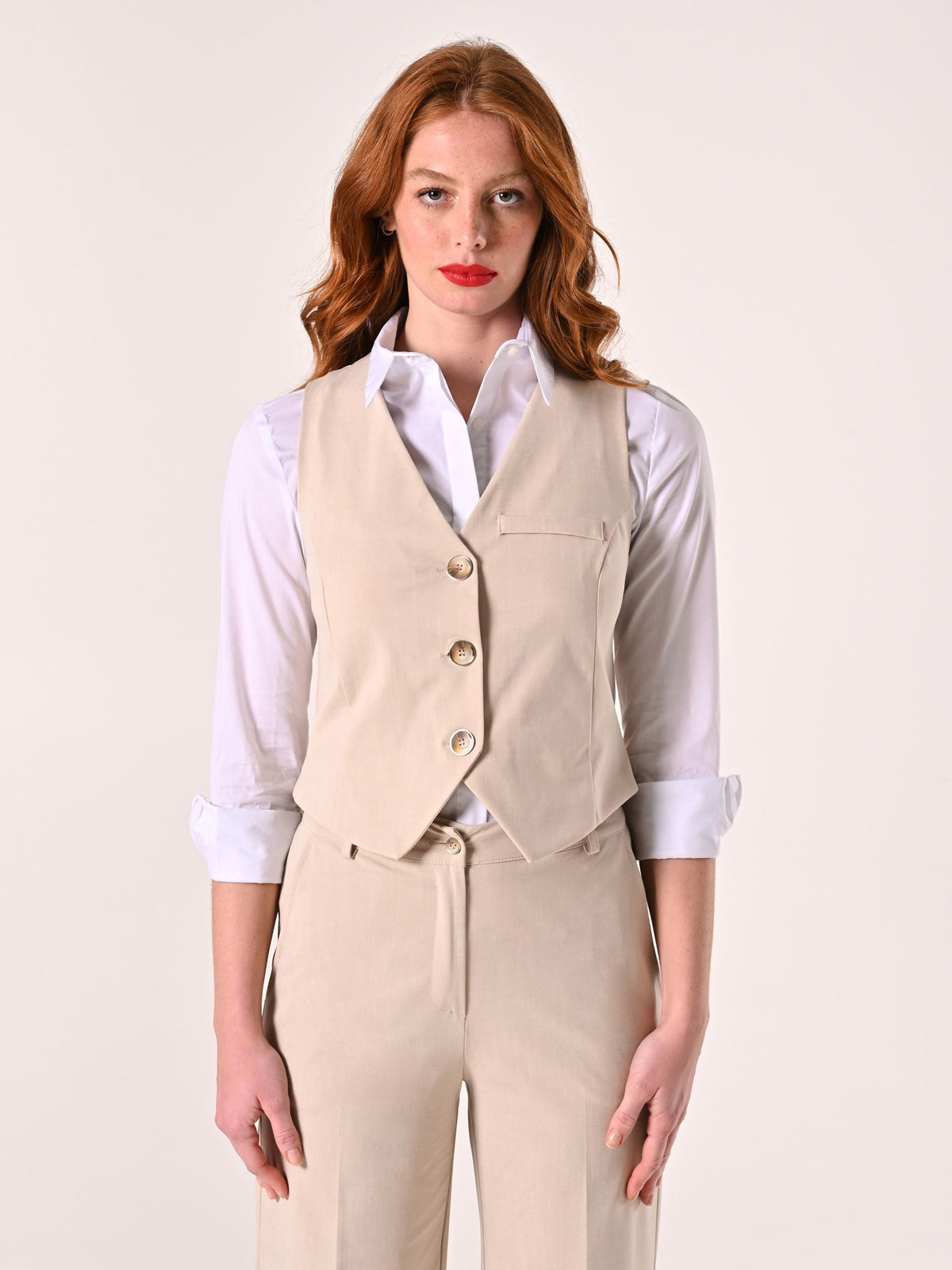 Gilet Beige in Tessuto Operato