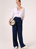 Pantaloni con Pinces in Poliviscosa Blu