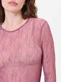 Top velato in pizzo rosa antico