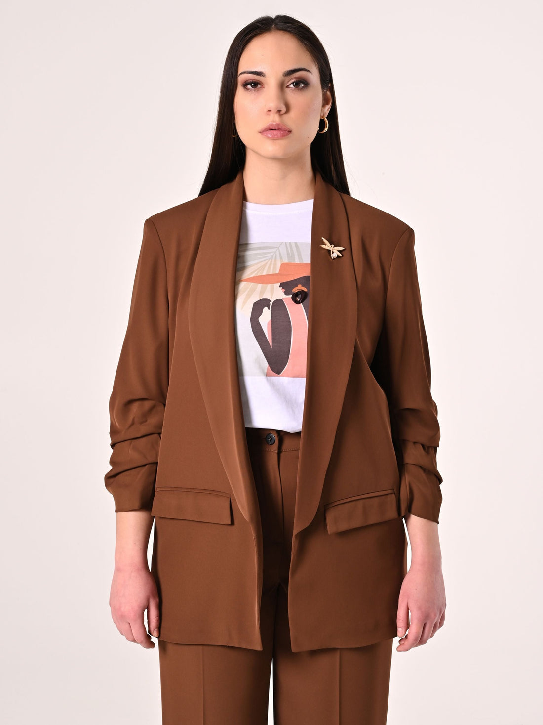 Giacca Aperta Curvy Marrone Cioccolato
