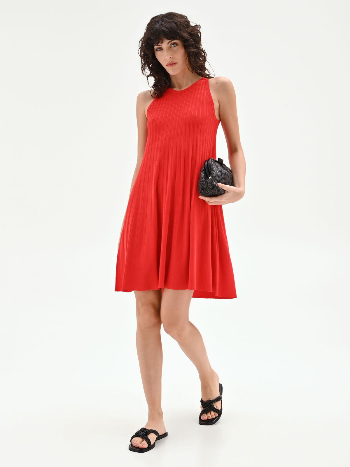 Abito in maglia plissé rosso fragola