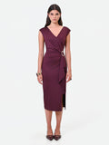 Abito midi drappeggiato bordeaux con fibbia