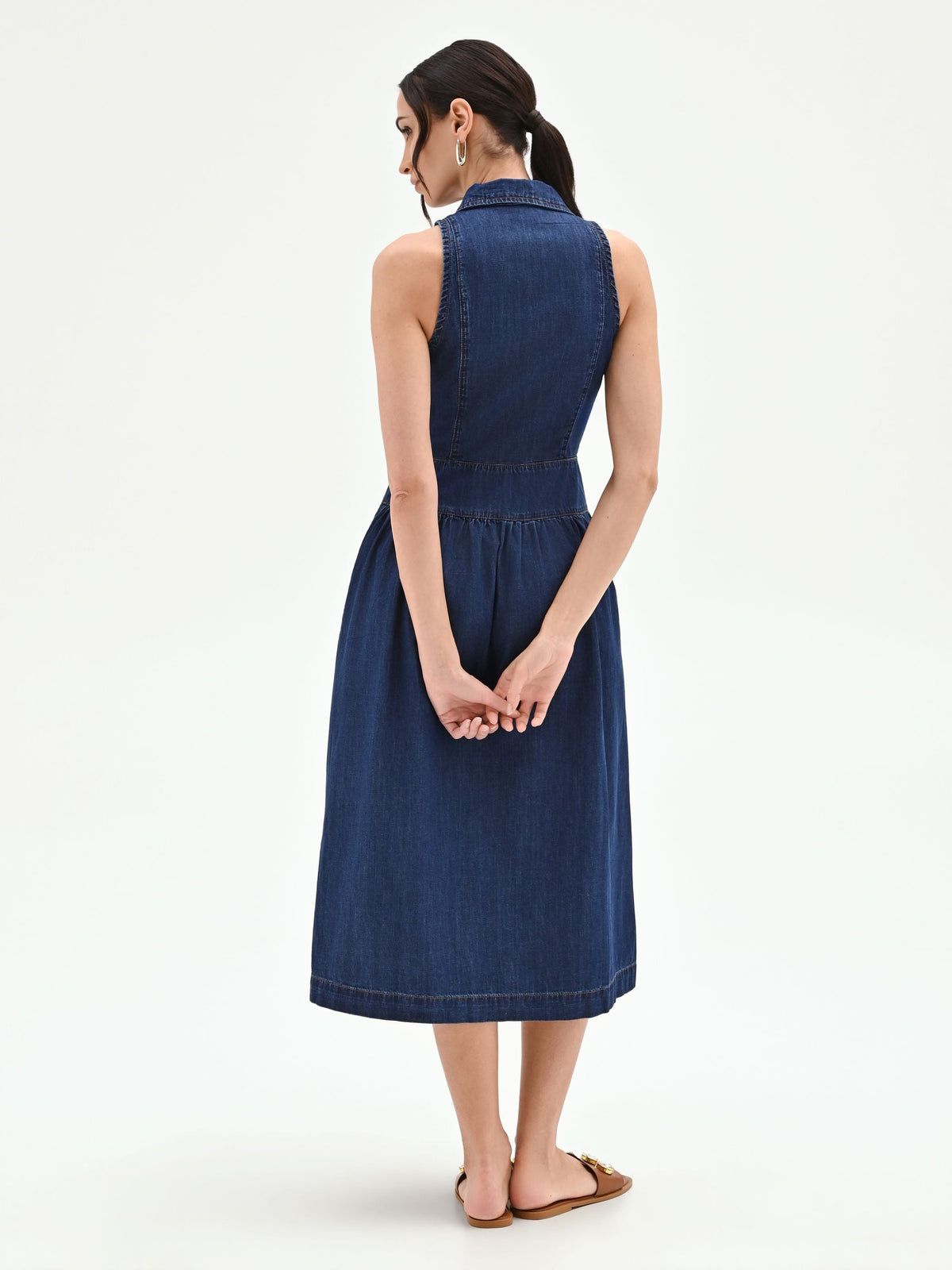Abito chemisier blu in denim smanicato