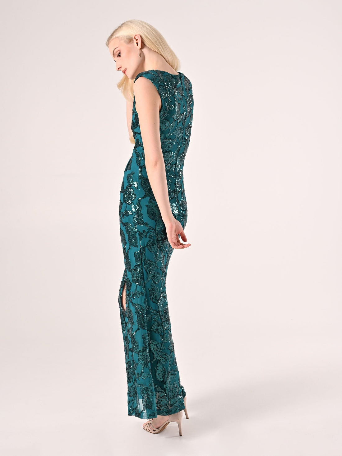 Abito Lungo Paillettes Verde Reale