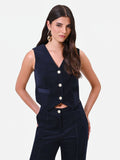 Gilet in velluto blu navy con bottoni Giorgia Palmas X Rinascimento