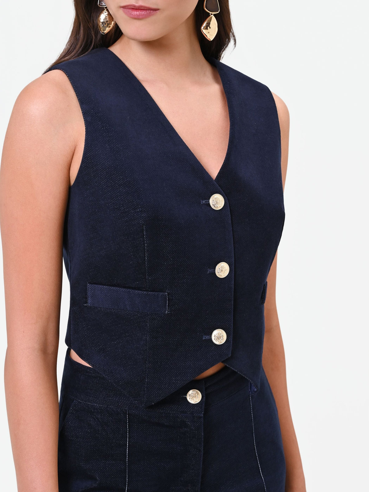 Gilet in velluto blu navy con bottoni Giorgia Palmas X Rinascimento
