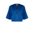 Capospalla cropped blu brillante con zip dorate