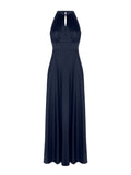 Abito lungo blu navy con scollo all'americana