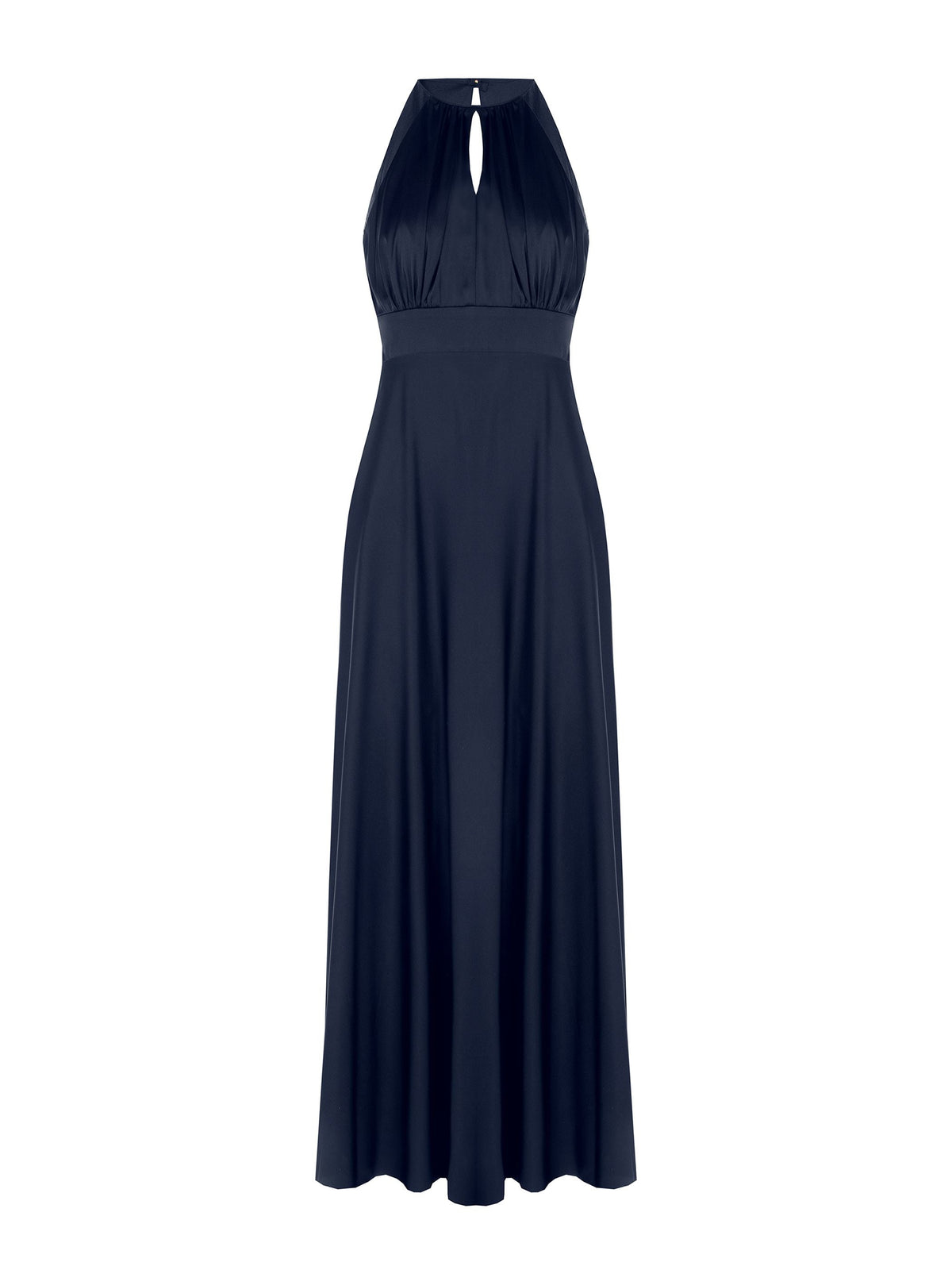 Abito lungo blu navy con scollo all'americana