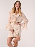 Blusa Boho con Voulant Beige