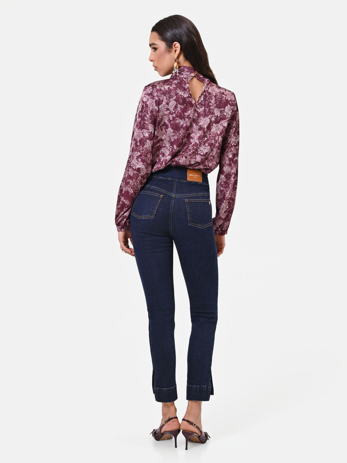 Jeans blu navy con vita a bustino