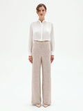 Pantalone a palazzo beige chiaro effetto tweed