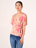 Blusa stampa Astratta Beige Scuro & Rosa Camelia