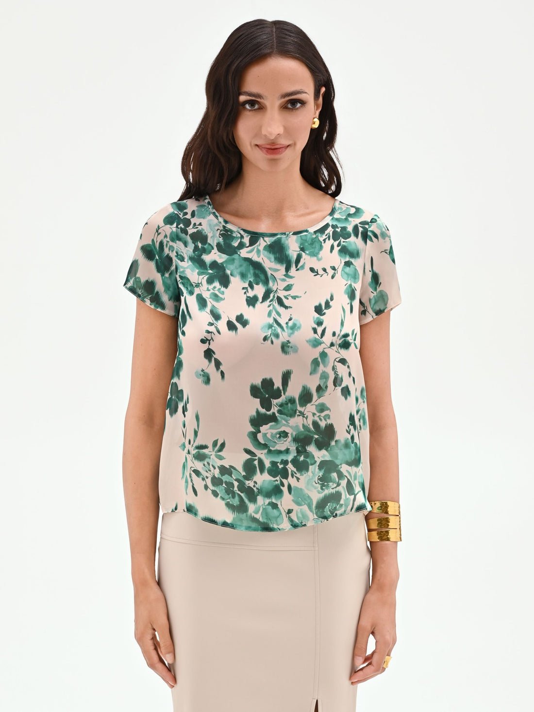 Blusa verde con stampa floreale all-over