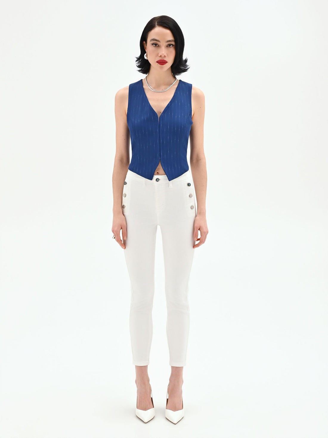Gilet blu brillante effetto gessato