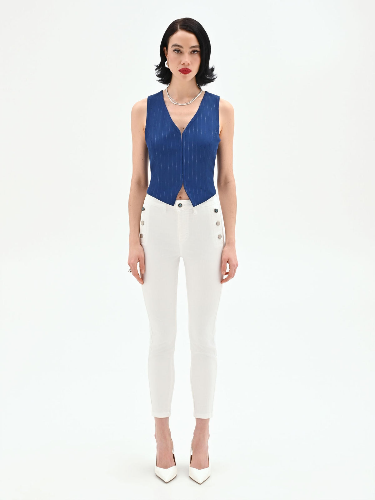 Gilet blu brillante effetto gessato