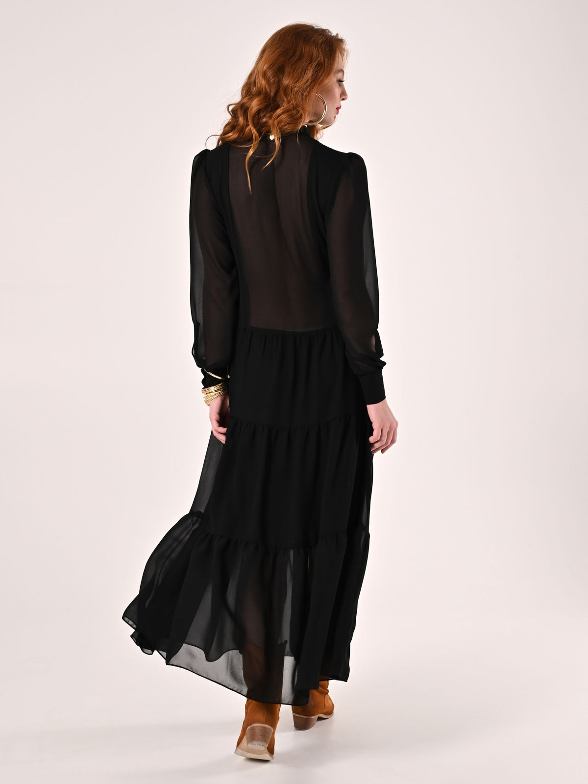 Maxi Abito in Crepe Georgette Nero
