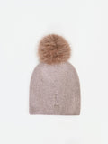 Cappellino tortora beige con cristalli e pompon