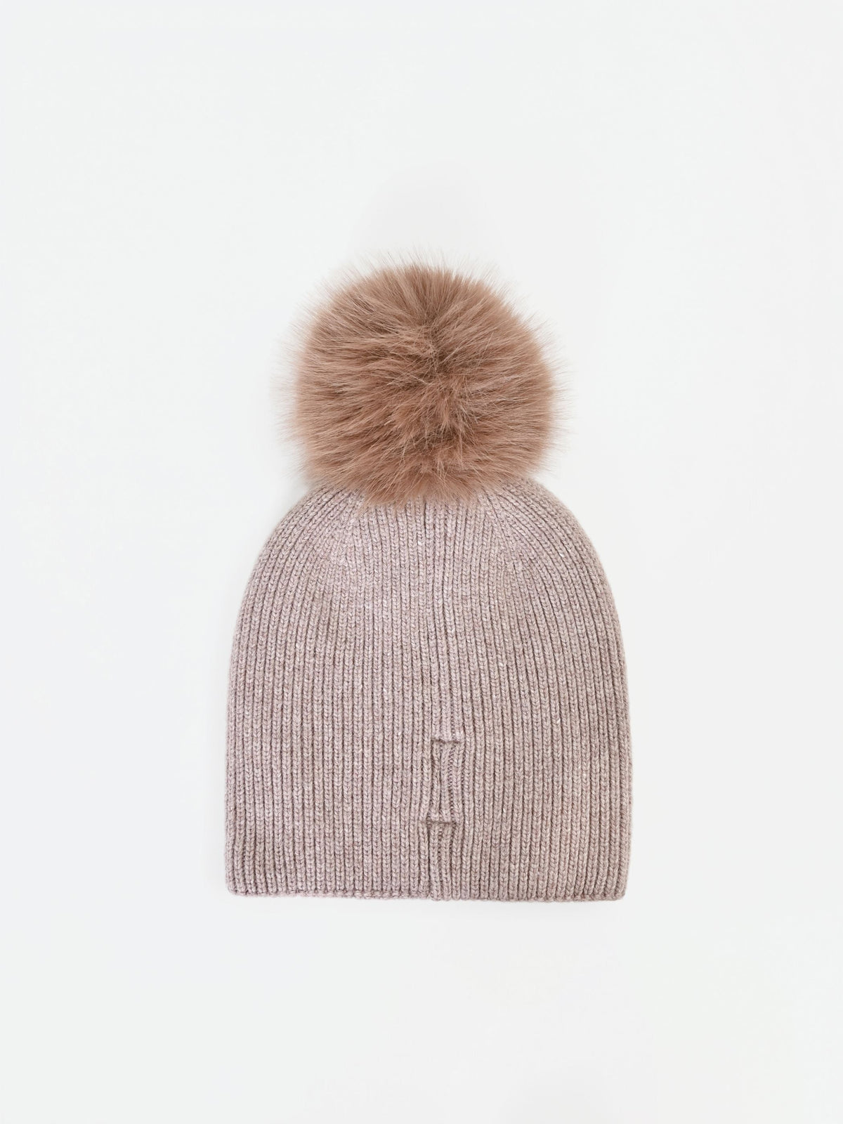 Cappellino tortora beige con cristalli e pompon