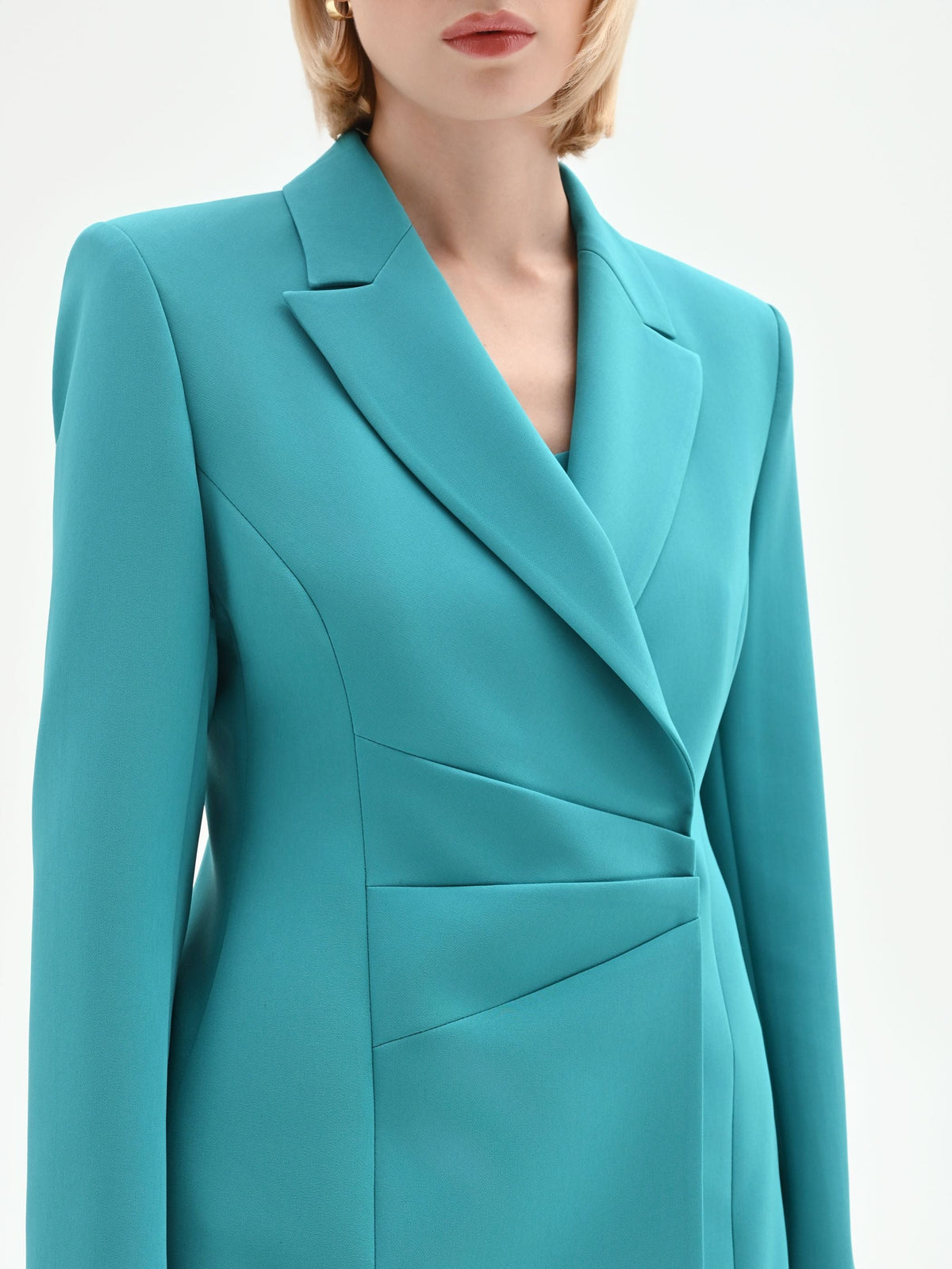Giacca studio asimmetrica drappeggiata verde smeraldo