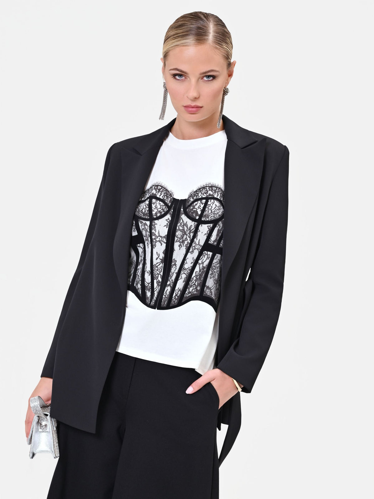 T-shirt panna con stampa bustier a rilievo