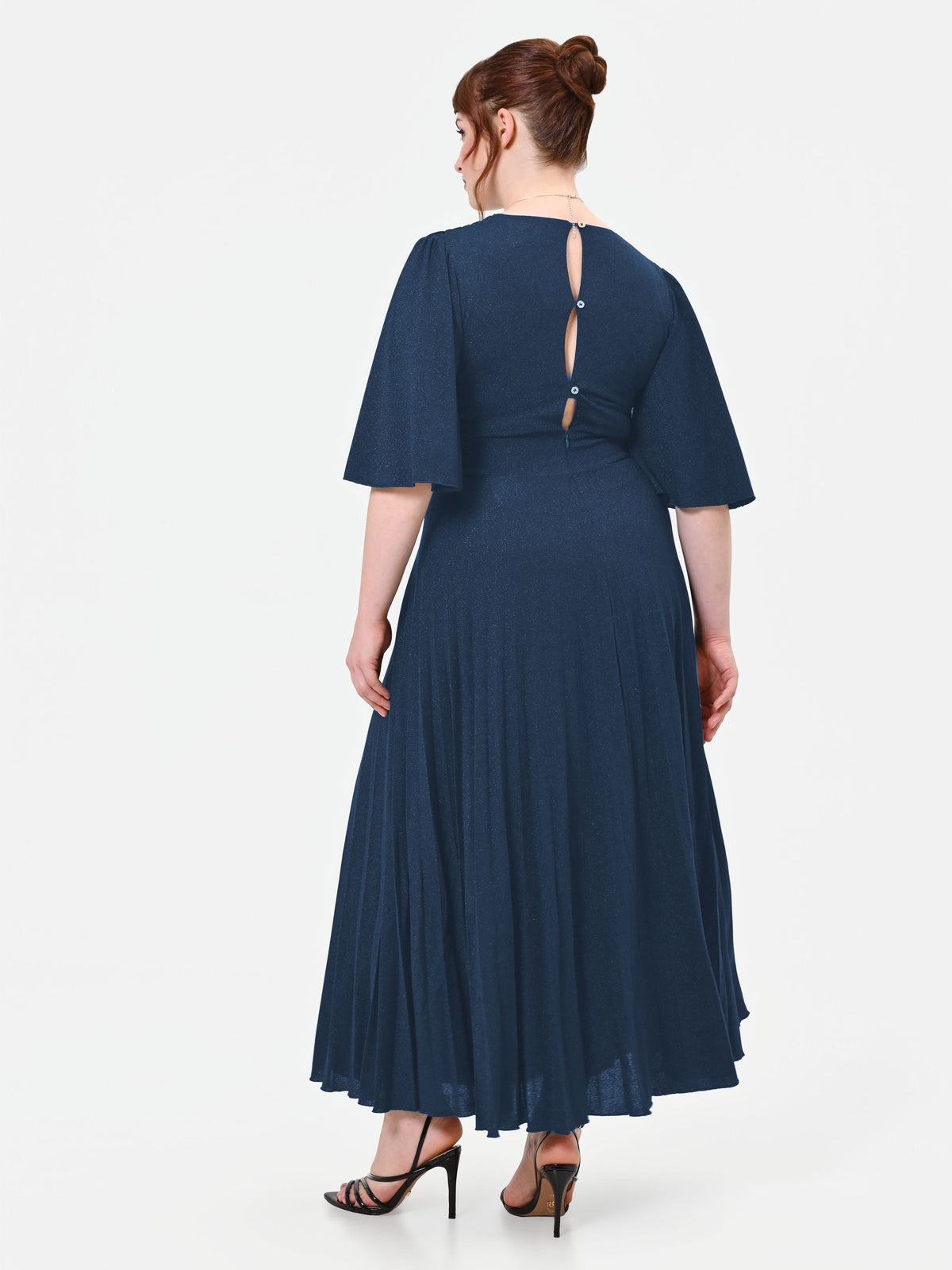 Abito Curvy blu navy plissettato con micro-glitter