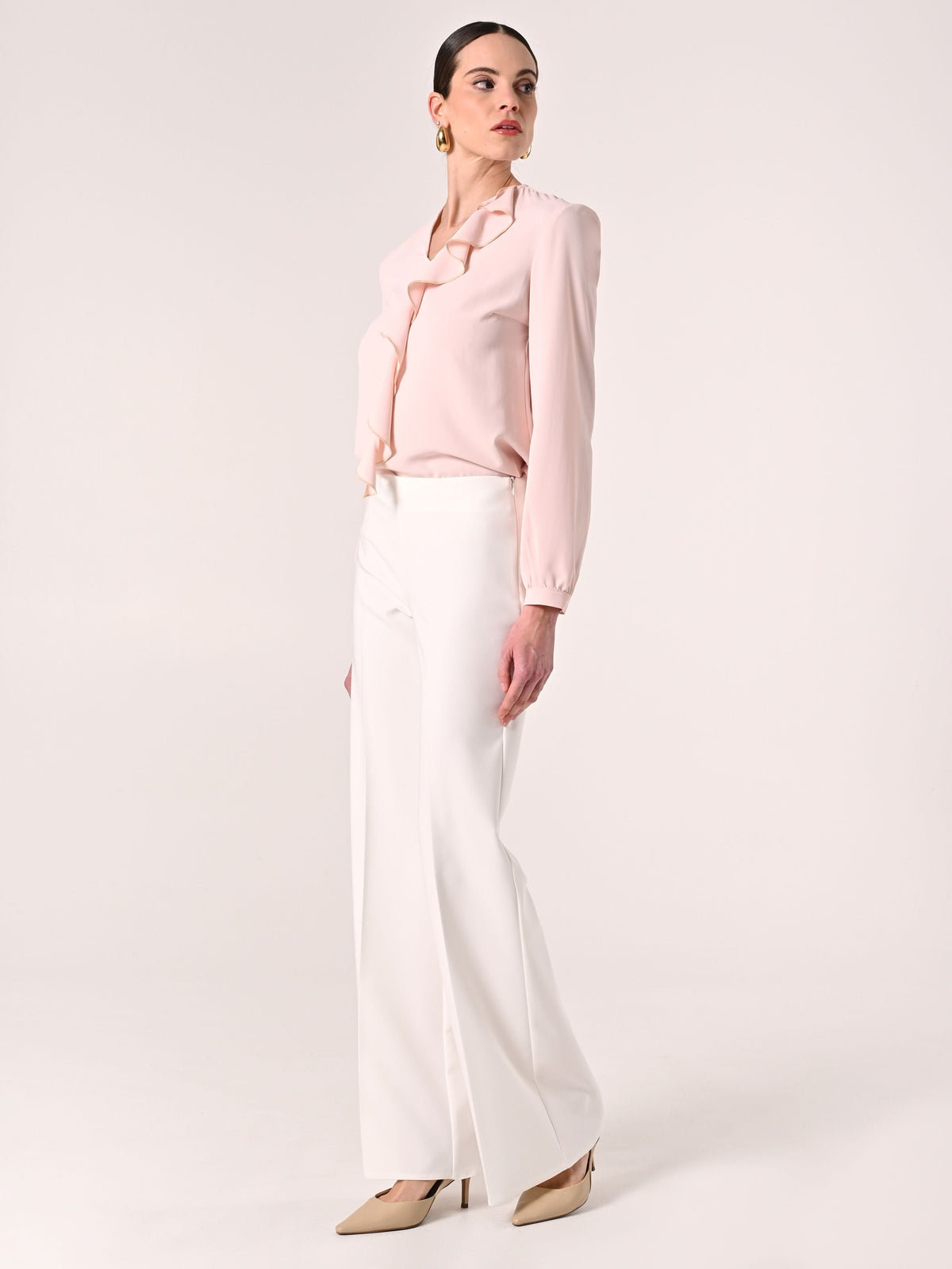 Pantaloni Palazzo in Tessuto Tecnico Bianco