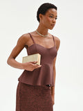 Top bustier in cotone color cioccolato con baschina