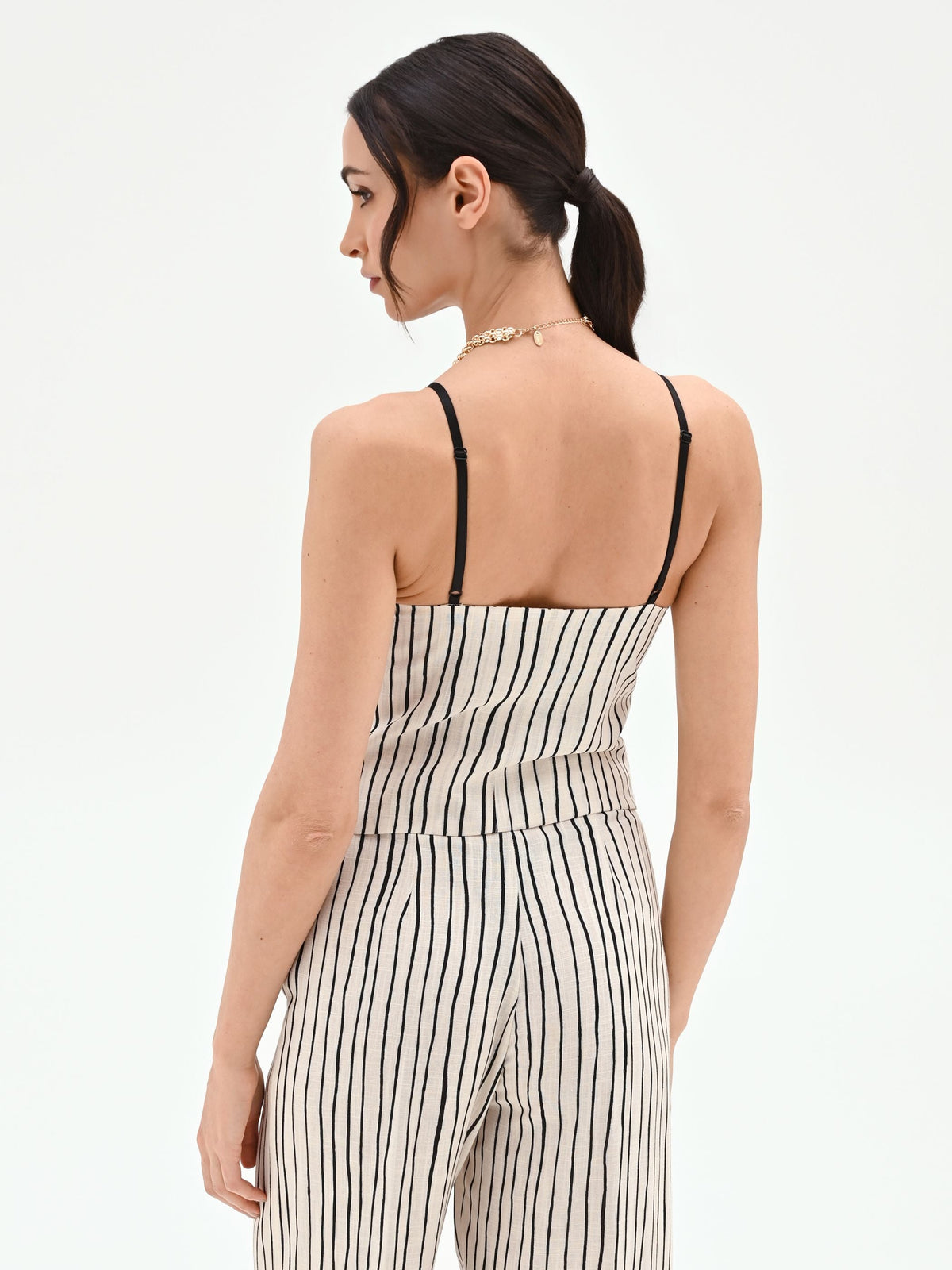 Top in lino panna con fantasia a righe