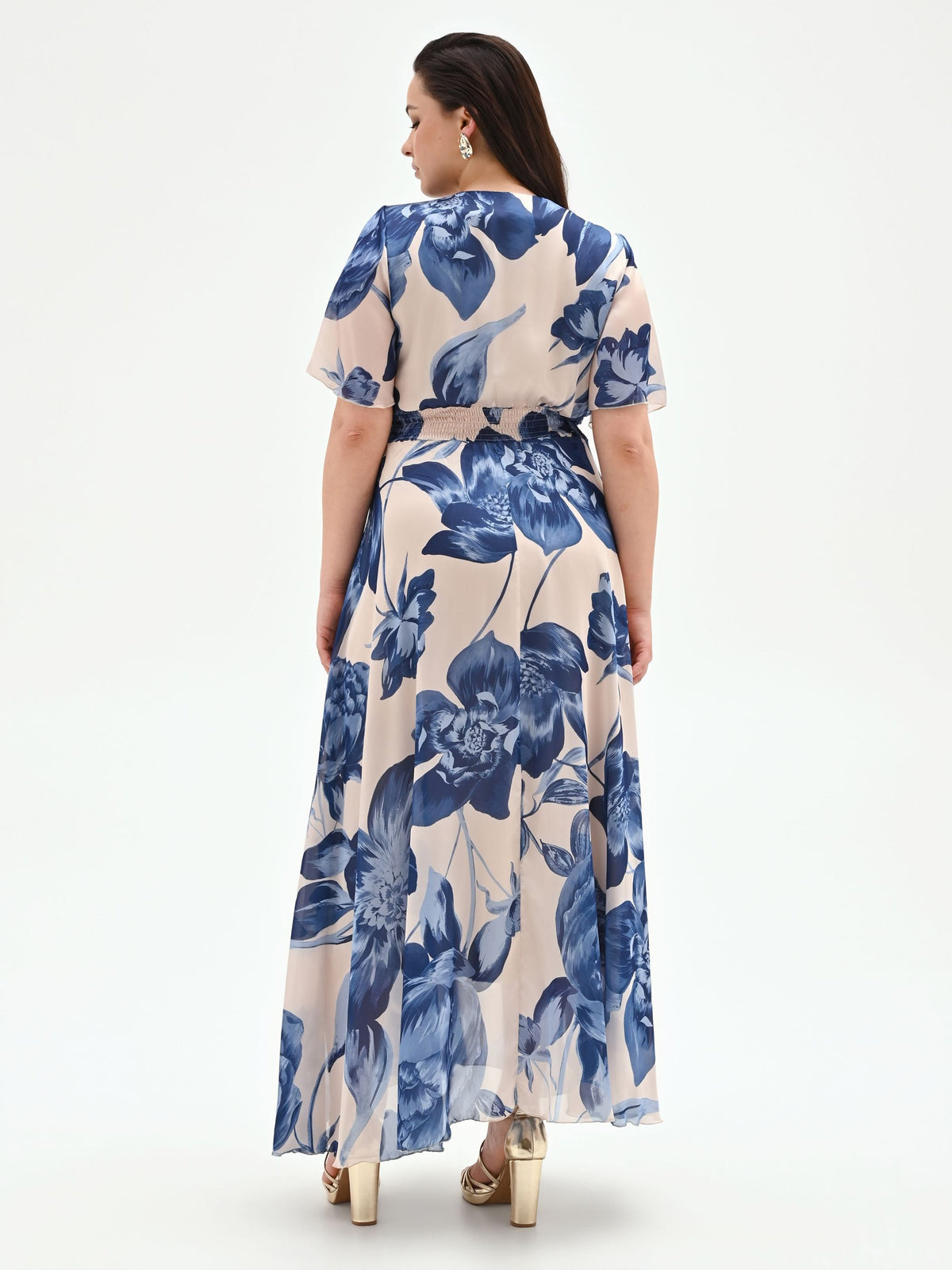 Abito lungo Curvy blu brillante con stampa floreale