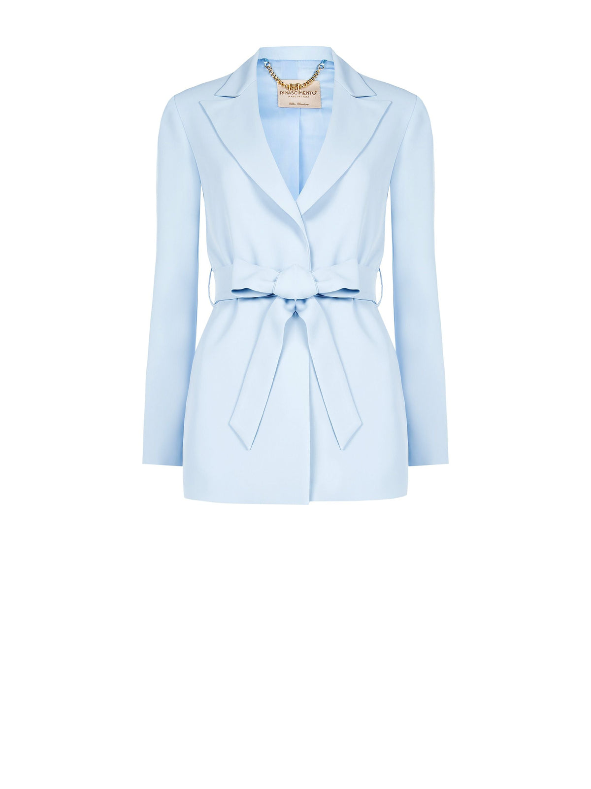 Giacca blazer cielo azzurro con cintura in vita