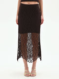 Gonna longuette in pizzo stretch cioccolato