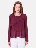 Blusa bordeaux con volant asimmetrico