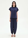 Camicia blu navy con colletto alla coreana