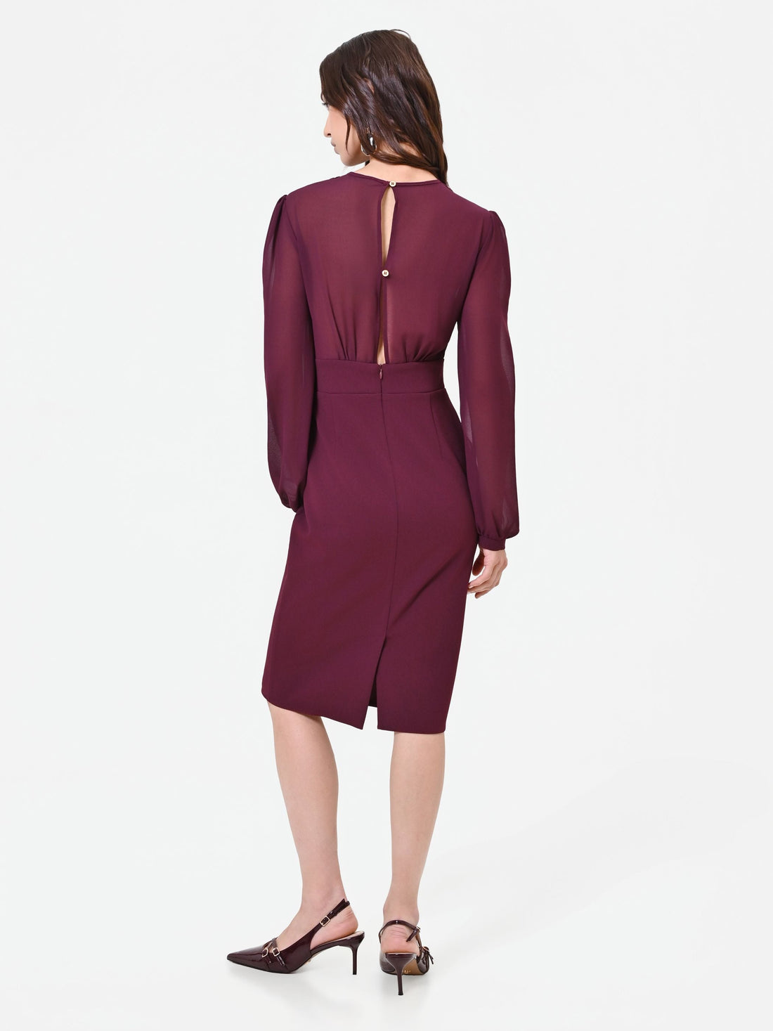 Abito tubino bordeaux con maniche in georgette