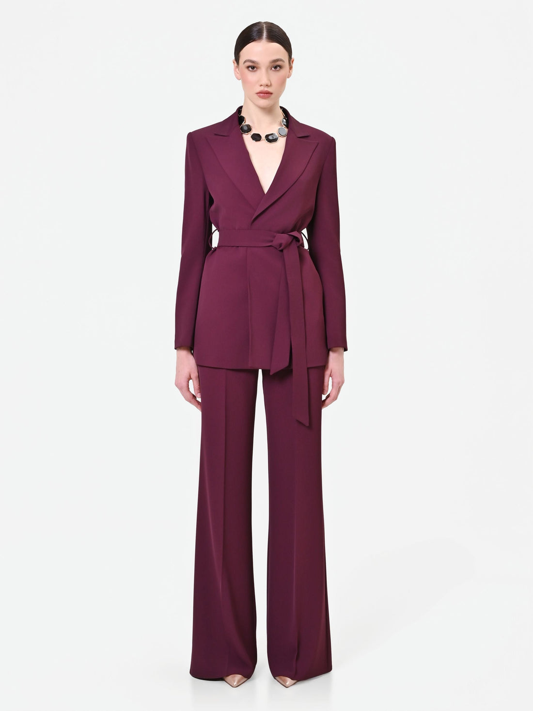 Giacca blazer bordeaux con cintura