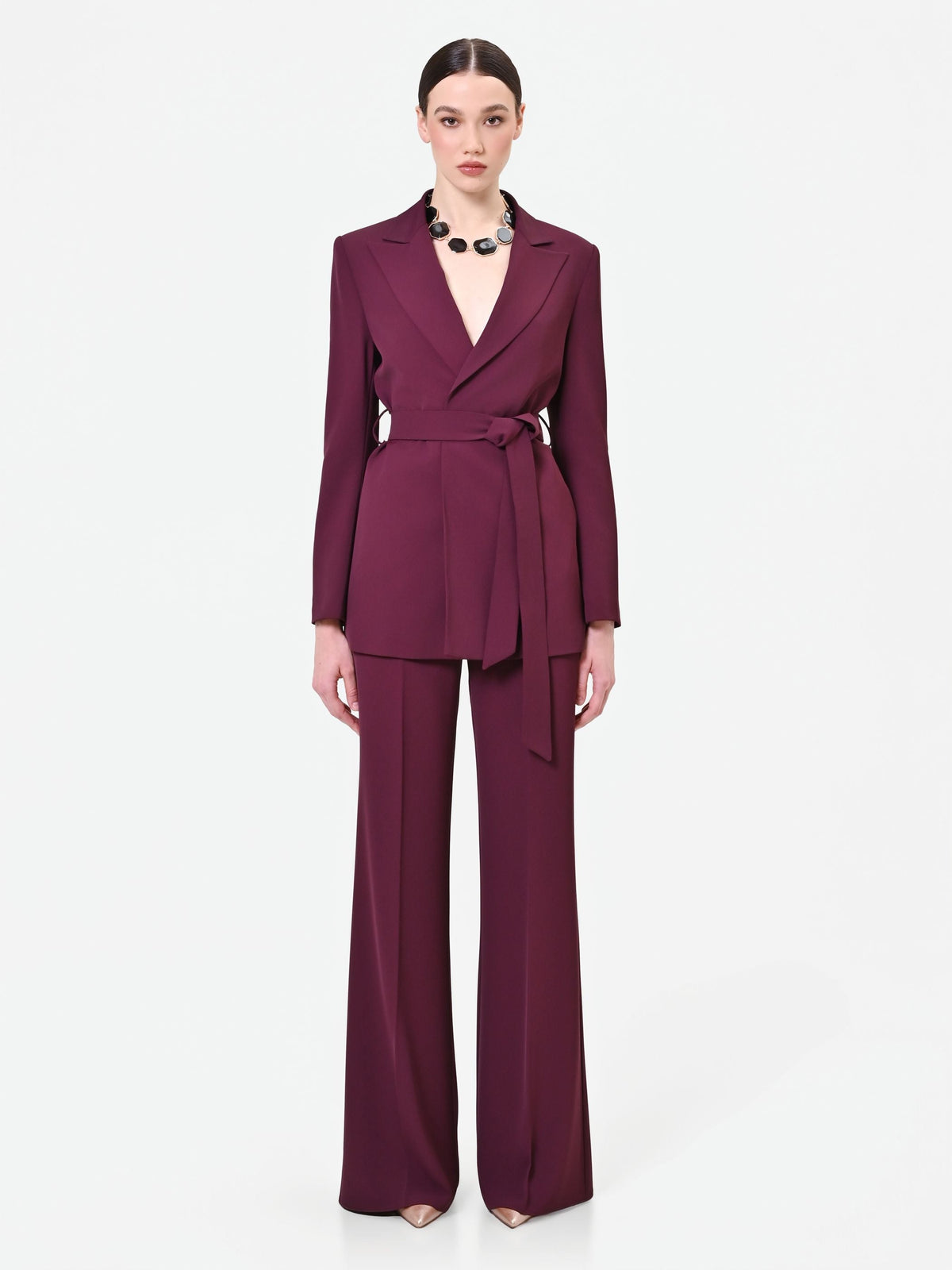 Giacca blazer bordeaux con cintura