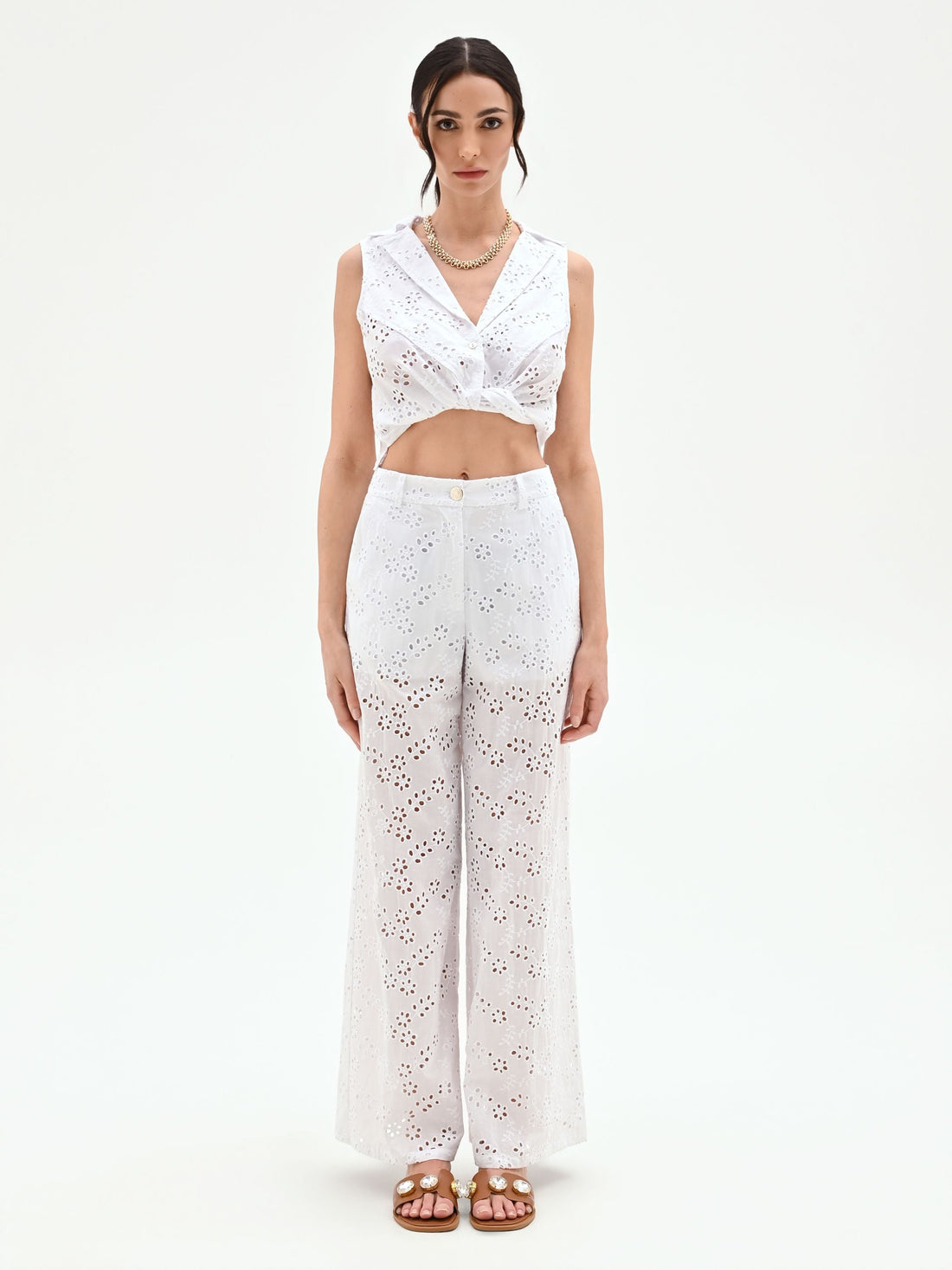 Pantalone bianco in sangallo di cotone