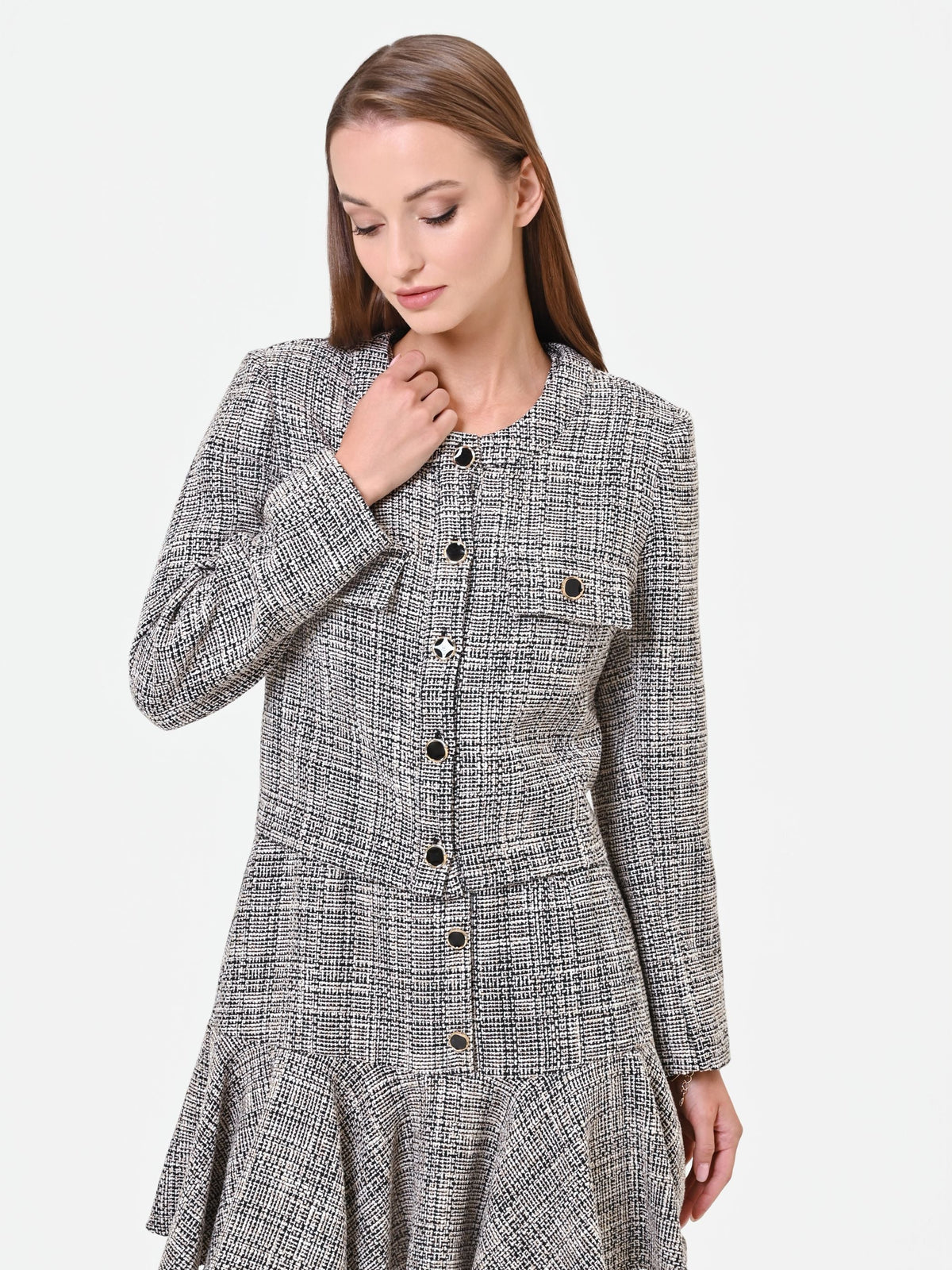 Giacca cropped grigia effetto bouclé