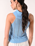 Top Azzurro in Maglia Traforata