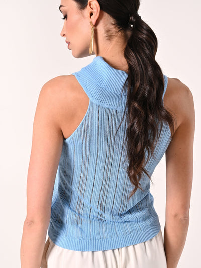 Top Azzurro in Maglia Traforata