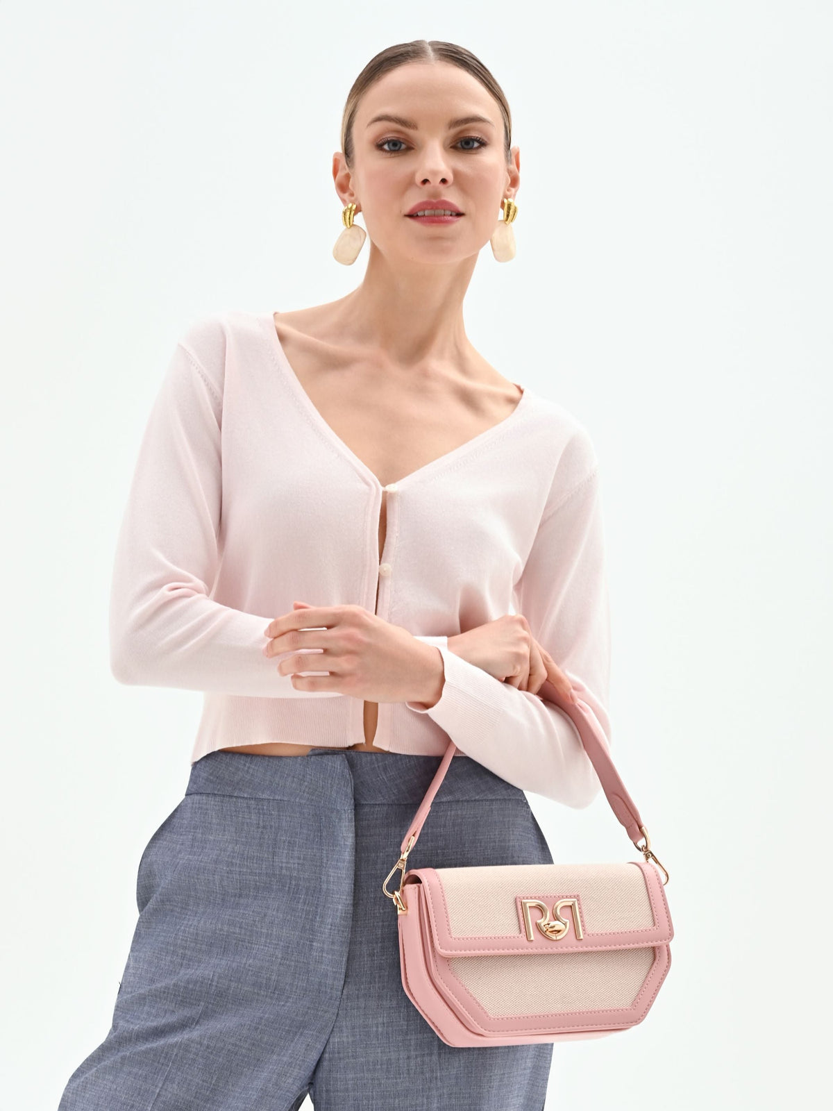 Cardigan cropped rosa pastello