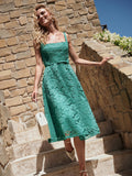 Abito midi verde prato in pizzo macramé