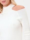 Abito midi in maglia di viscosa bianco panna con cut out