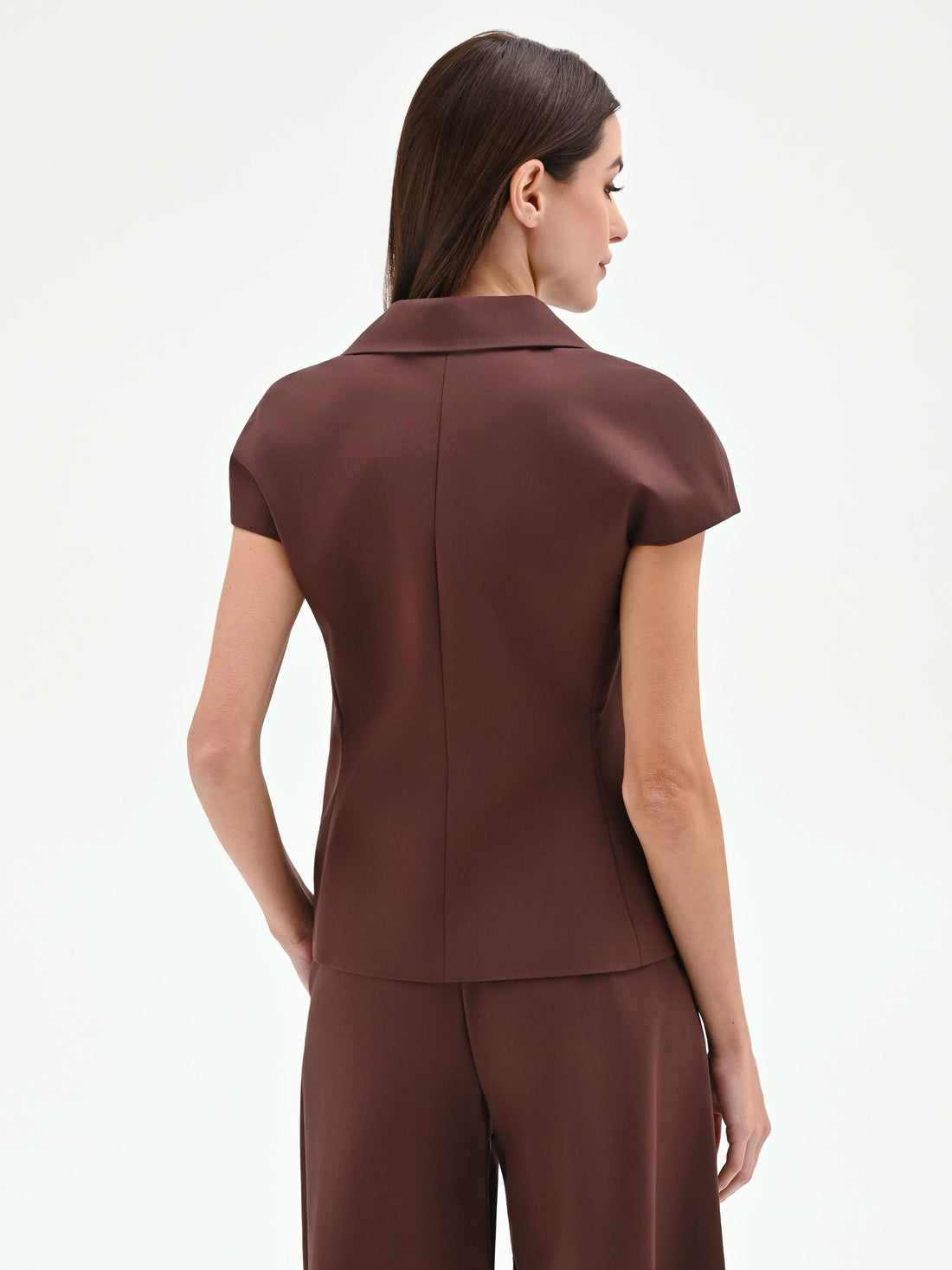 Giacca blazer color cioccolato con maniche corte