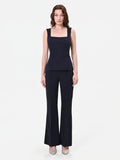 Tuta blu navy con pantalone a zampa
