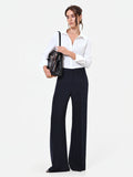 Pantalone Studio gessato a palazzo blu navy in crepe